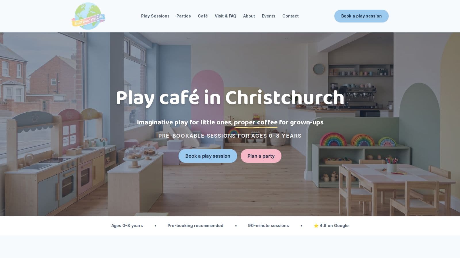 Small World Play Café website homepage